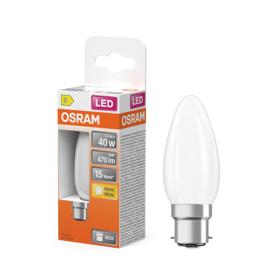 OSRAM - Ampoule LED Opaque Flamme B22d 3.4W 470 lm Blanc Chaud