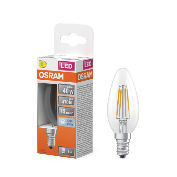OSRAM - Ampoule LED Transparente Flamme E14 3.4W 470 lm Blanc Froid