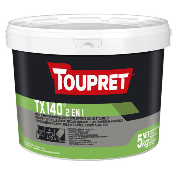 TOUPRET - TX140 Enduit Supports Souples et Carrelés 2 en 1 Seau 5 kg