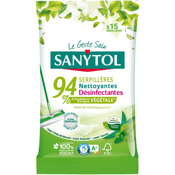 SANYTOL - Serpillere nettoyantes désinfectante eucalyptus menthe X15