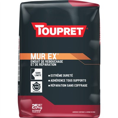TOUPRET - Mur Ex Enduit de Rebouchage et Réparation en Poudre Sac de 25 kg