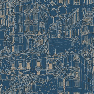 DECORAMA - M55801 Vinyle Grainé sur Intissé Montmartre Bleu Or