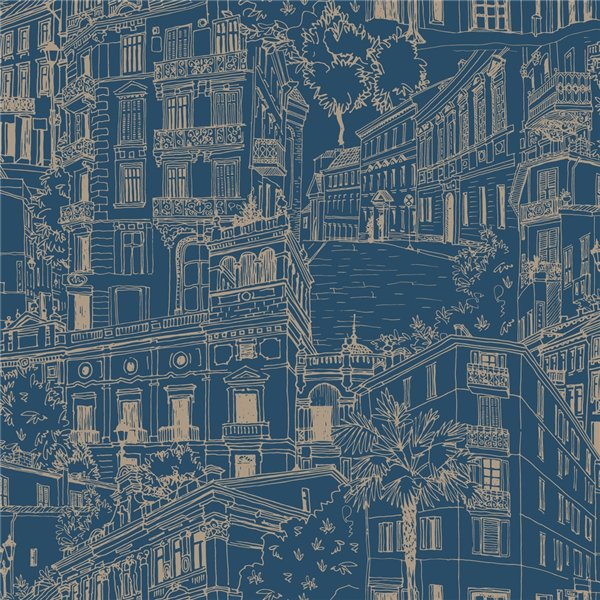 DECORAMA - M55801 Vinyle Grainé sur Intissé Montmartre Bleu Or