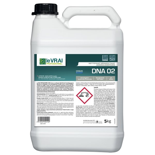 LE VRAI - Nettoyant Désinfectant Agroalimentaire DNA 02 5kg