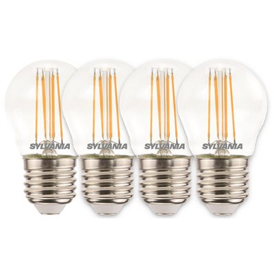 SYLVANIA - Ampoules Sphériques LED Clairs Filament 4.5W Blanc Chaud E27 Lot de 4