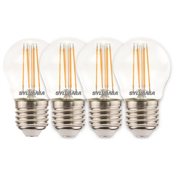 SYLVANIA - Ampoules Sphériques LED Clairs Filament 4.5W Blanc Chaud E27 Lot de 4