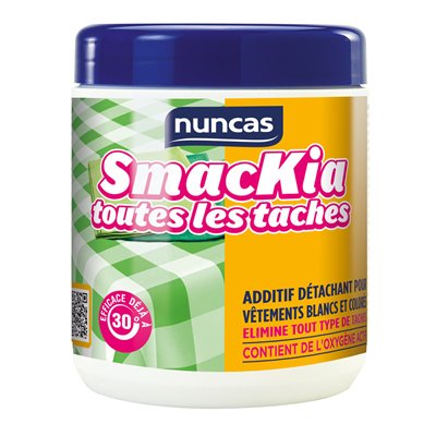 NUNCAS - Additif Détachant Toutes Tâches Smackia Blanc et Couleurs 600g
