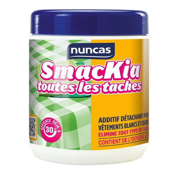 NUNCAS - Additif Détachant Toutes Tâches Smackia Blanc et Couleurs 600g