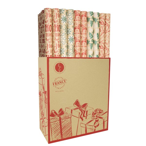 BEAUMONT PAPETERIE POITOU - Papier Cadeau Kraft Noël 0.70x2m BOX de 50 Rouleaux