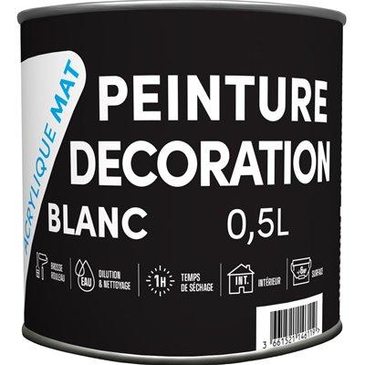 TOUT DANS LE PRIX - Peinture Décoration Acrylique Mat Blanc 0.5L