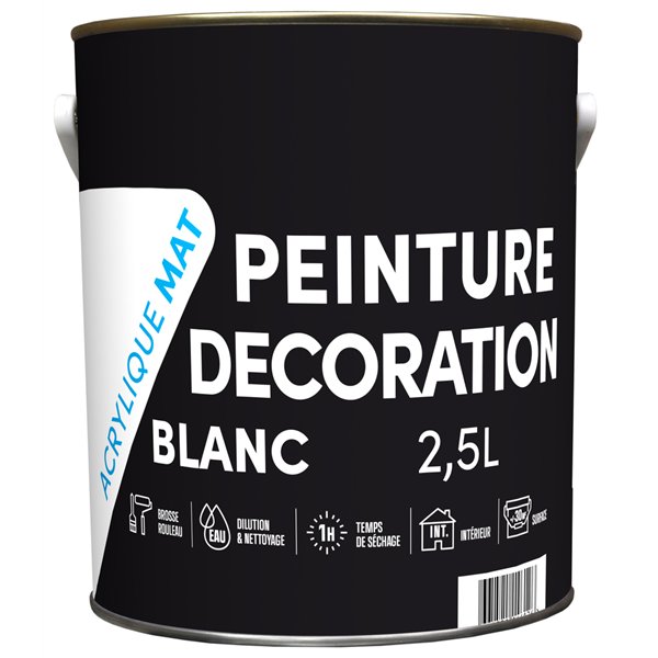 TOUT DANS LE PRIX - Peinture Décoration Acrylique Mat Blanc 2.5L