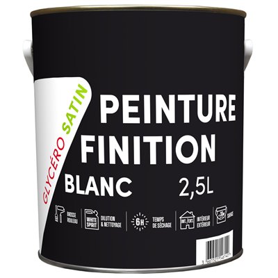 TOUT DANS LE PRIX - Peinture de Finition Glycéro Satin Blanc 2.5L