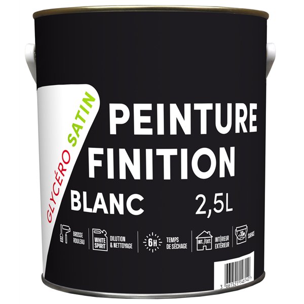 TOUT DANS LE PRIX - Peinture de Finition Glycéro Satin Blanc 2.5L