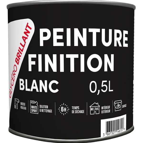 TOUT DANS LE PRIX - Peinture de Finition Glycéro Brillant Blanc 0.5L