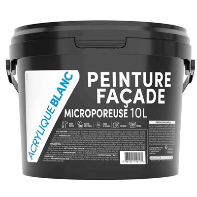 TOUT DANS LE PRIX - Peinture Façade Acrylique Mate Microporeuse 10L