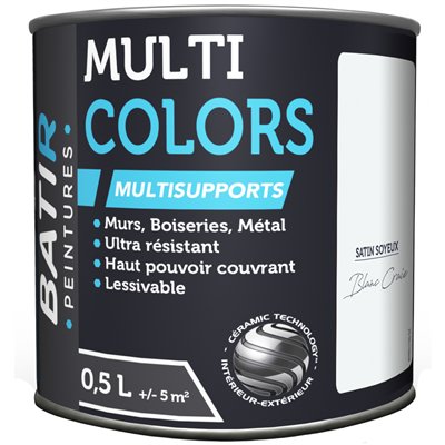 BATIR - BATIR Multicolors Peinture Multisupports Satin Soyeux 0.5L blanc craie