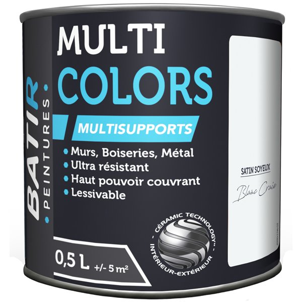 BATIR - BATIR Multicolors Peinture Multisupports Satin Soyeux 0.5L blanc craie