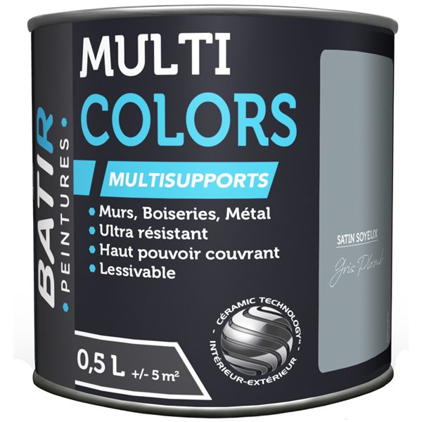 BATIR - BATIR Multicolors Peinture Multisupports Satin Soyeux 0.5L gris plomb