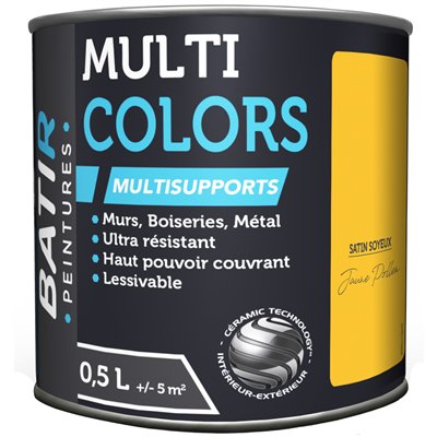 BATIR - BATIR Multicolors Peinture Multisupports Satin Soyeux 0.5L jaune pollen