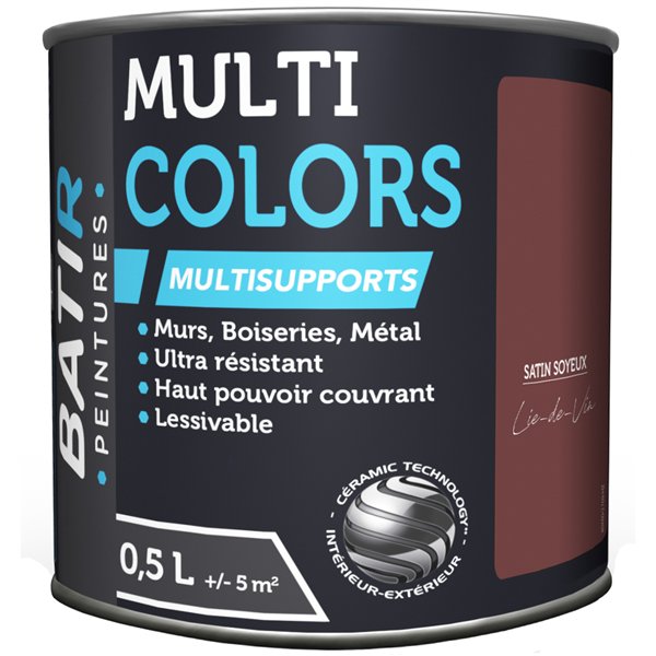 BATIR - BATIR Multicolors Peinture Multisupports Satin Soyeux 0.5L lie de vin