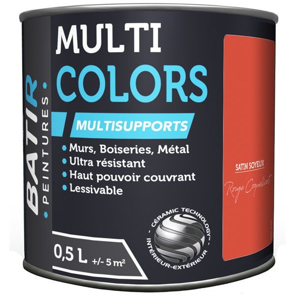 BATIR - BATIR Multicolors Peinture Multisupports Satin Soyeux 0.5L rouge