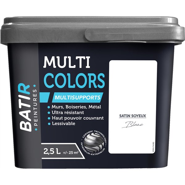 BATIR - BATIR Multicolors Peinture Multisupports Satin Soyeux 2.5L blanc