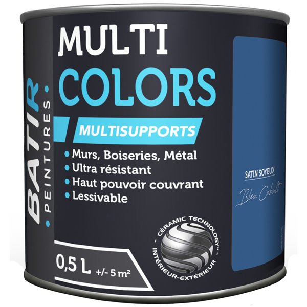 BATIR - BATIR Multicolors Peinture Multisupports Satin Soyeux 0.5L beu cobalt