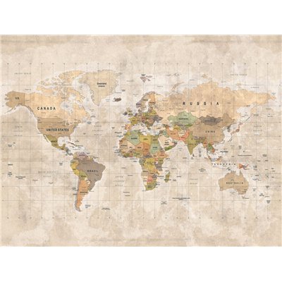 GRANDECO - ML3001 Papier Peint Panoramique World Map 371 x 280cm