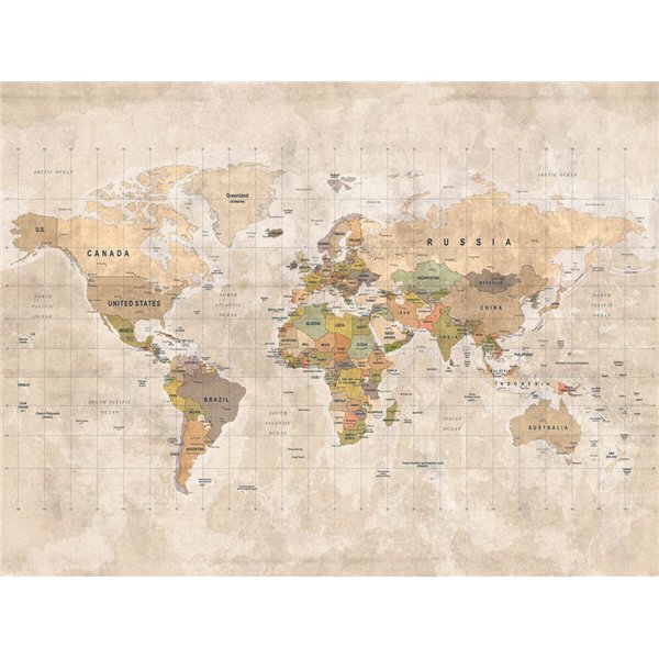 GRANDECO - ML3001 Papier Peint Panoramique World Map 371 x 280cm