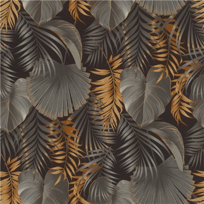 DECORAMA - 462043 - Papier Peint Vinyle Grainé sur Intissé Motif Jungle Doré Noir