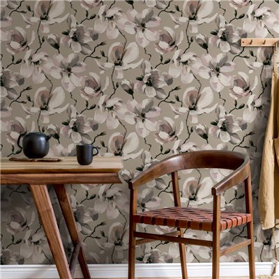 DECORAMA - 47466 - Papier Peint Vinyle Grainé sur Intissé Motif Fleurs Magnolias