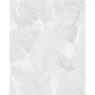 DECORAMA - 31623 - Papier Peint Vinyle Grainé sur Intissé Motif Feuilles Jungle Blanc et Gris