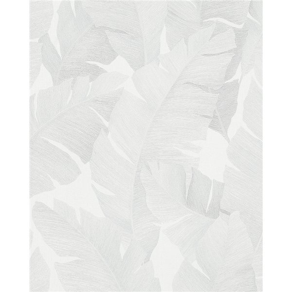 DECORAMA - 31623 - Papier Peint Vinyle Grainé sur Intissé Motif Feuilles Jungle Blanc et Gris