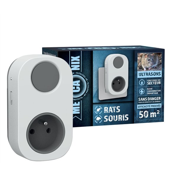 MECANIX - Prise Répulsive Ultrasons Rats et Souris 50m²