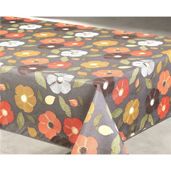 ACCESS DECO - Nappe Polyester 140x240cm Flowers Gris sur Cintre