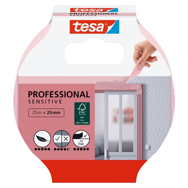 TESA - Ruban de Masquage Professional Sensitive Rose 25 m x 25 mm
