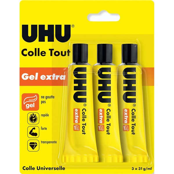 UHU - Tube de Colle Gel Extra 31 g/ml Lot de 3