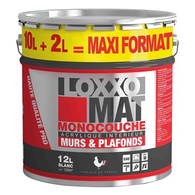 LOXXO - Peinture Acrylique Mate Monocouche Murs & Plafonds Blanc 12 L