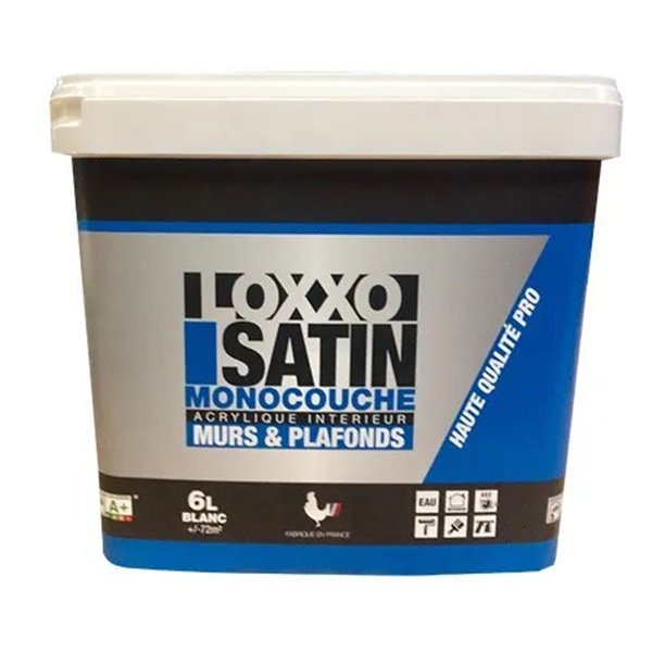 LOXXO - Peinture Acrylique Satin Monocouche Murs & Plafonds Blanc 6 L