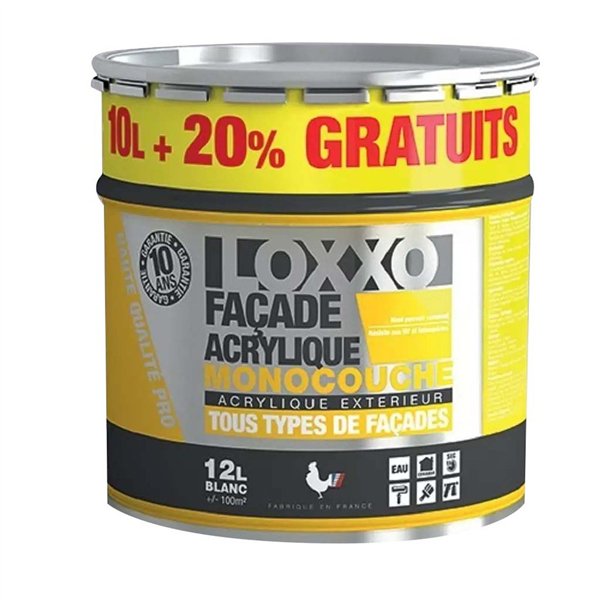 LOXXO - Peinture Acrylique Monocouche Tous Types de Façades Extérieures 12L