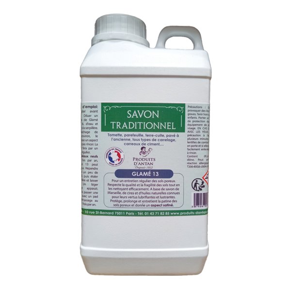 PRODUITS D'ANTAN - GLAMÉ 13 Savon Naturel Tomettes Terre-Cuite Carreaux de Ciment 1L