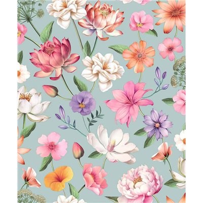 DECOR DESIGN - M888-01 - Vinyle Sur Intissé All Over Fleur Bleu 10 x 0.53 m