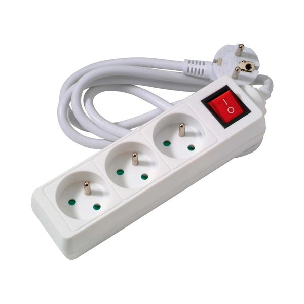 PROFILE - Multiprise Bloc de 3 Prises + Interrupteur Blanc 1.5m