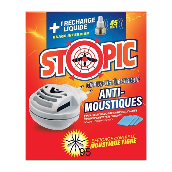 STOPIC - Diffuseur Électrique Anti-Moustiques + 1 Recharge Liquide