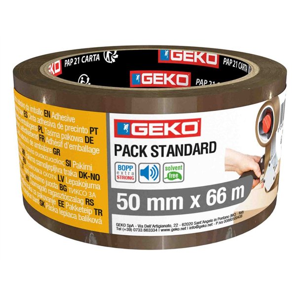 GEKO - Adhésif d'Emballage Pack Standard Havane 50 mm x 66 m