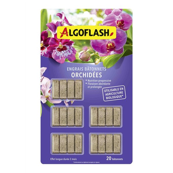 ALGOFLASH - Bâtonnets d'Engrais Orchidées UAB Lot de 20