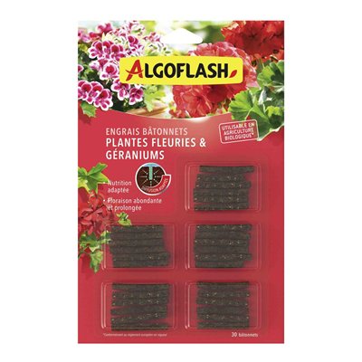 ALGOFLASH - Bâtonnets d'Engrais Plantes Fleuries et Géraniums UAB Lot de 30
