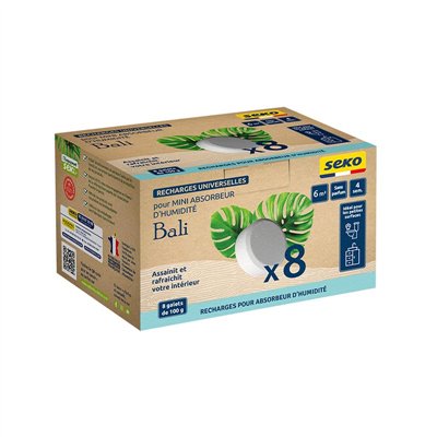 SEKO - Recharges Universelles Neutres Pour Absorbeur d'Humidité Bali 8 x 100 g