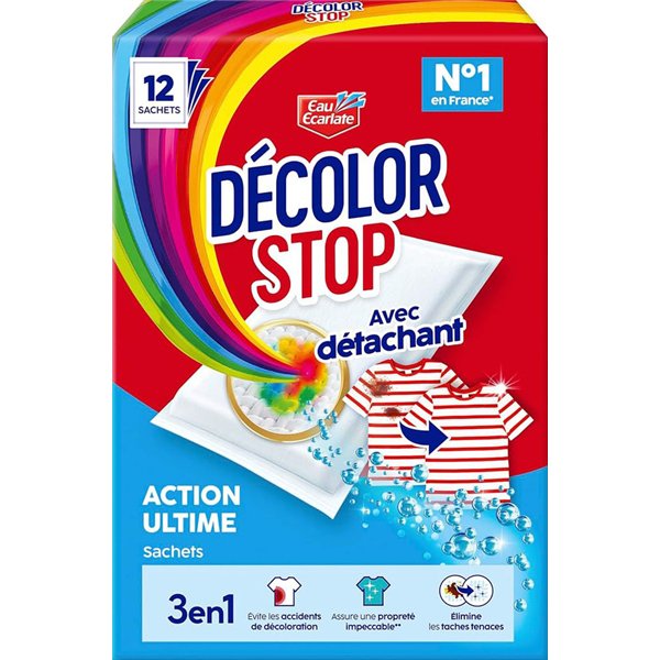 EAU ECARLATE - Décolor Stop Détachant 3 en 1 Lot de 12 Sachets