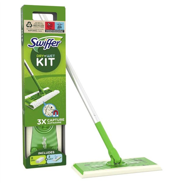 SWIFFER - Balai Attrape Poussière Kit 8+3 Recharges Lingettes